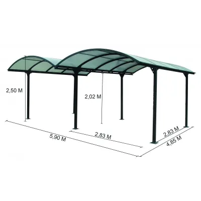 Carport 2 Voitures Aluminium Polycarbonate 6mm Anti-UV – Habrita Double – photo 3