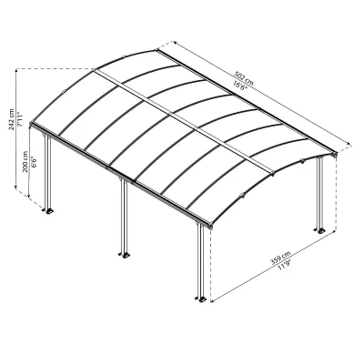 Carport Aluminium Arcadia 5000 Palram 16m² Gris – Gouttière Incluse – photo 3