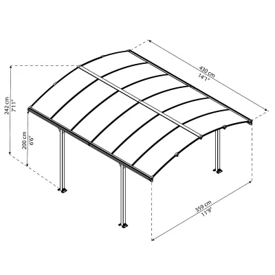 Carport Aluminium Arcadia 6400 Palram 13,3m² Gris – Anti-UV Incassable – photo 3