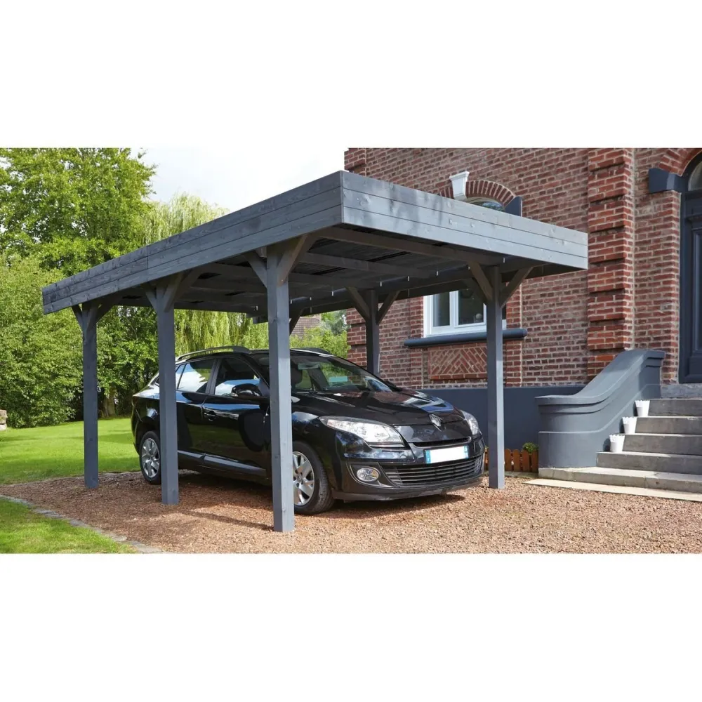 Carport Bois Gris Anthracite Forest Style Toit Plat 15,56m² – 1 Voiture