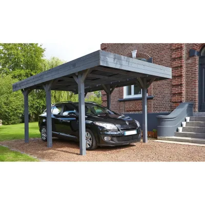Carport Bois Gris Anthracite Forest Style Toit Plat 15,56m² – 1 Voiture – photo 1