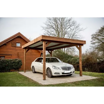 Carport Bois Sapin Traité Couverture Acier Galvanisé 17,5m² – Centrale Brico
