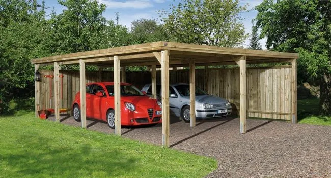 Carport Double Bois WEKA 618 Imprégné 603×802cm – Grande Profondeur