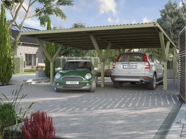 Carport Double Bois WEKA Y 612 en Forme de Y 594×606cm – Gain de Place