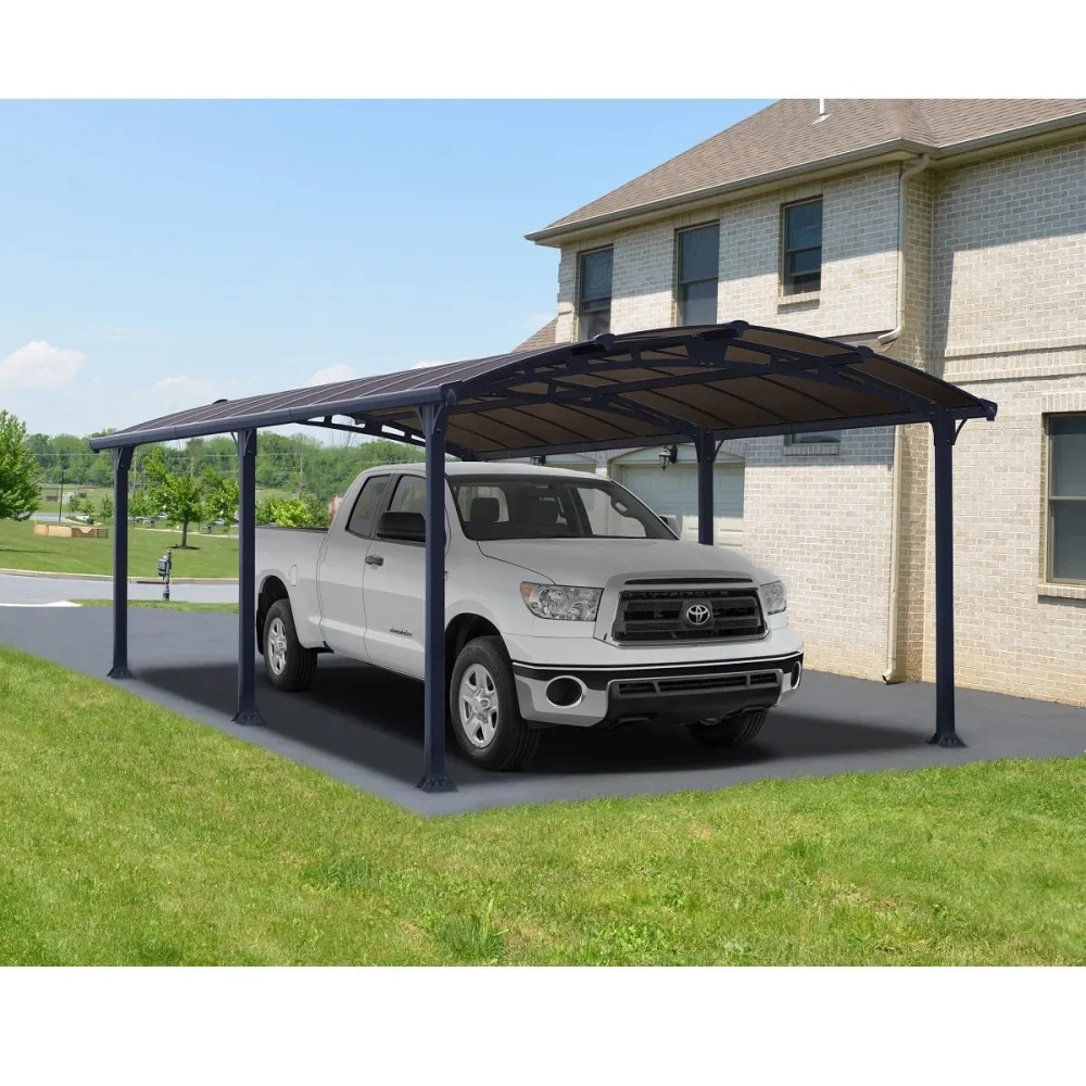 Carport Aluminium Arcadia 6400 Palram 20,1m² Gris – Grand Format 1-2 Voitures