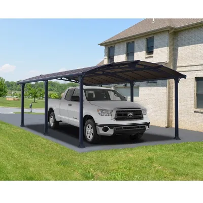 Carport Aluminium Arcadia 6400 Palram 20,1m² Gris – Grand Format 1-2 Voitures