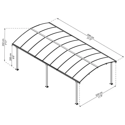Carport Aluminium Arcadia 6400 Palram 20,1m² Gris – Grand Format 1-2 Voitures – photo 3