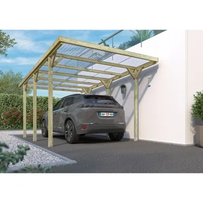 Carport Bois Adossé JEAN Forest Style 1 Voiture – Pin FSC