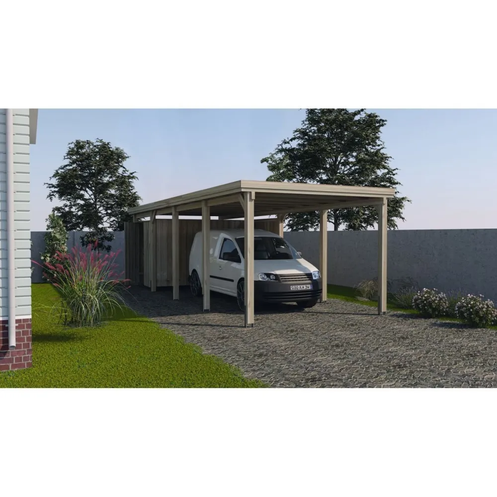 Carport Bois WEKA 617 T3 Sans Toit 322×802cm – Pin Imprégné à Personnaliser