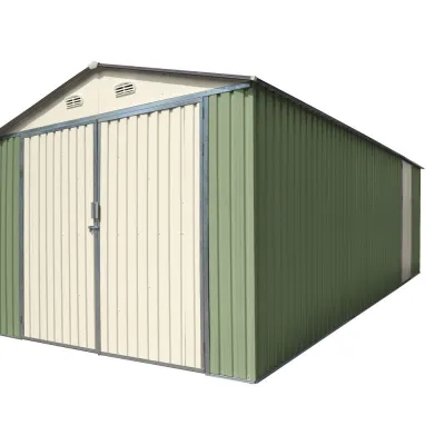 Garage Métal Double Portes 18m² Vert Pâle et Crème
