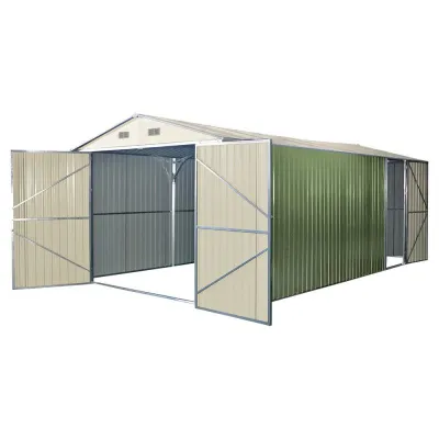 Garage Métal Double Portes 18m² Vert Pâle et Crème – photo 7