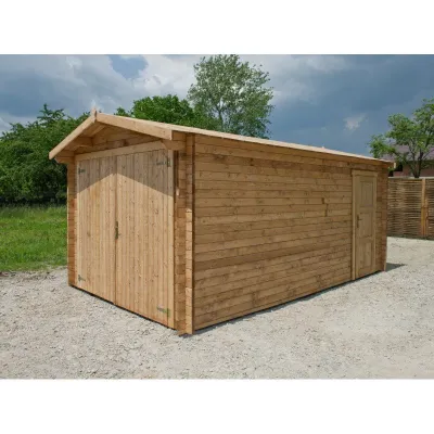 Garage Bois Massif 40mm Traité Teinté Marron – Gardy Shelter Madriers
