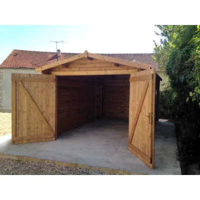 Garage Bois Massif 40mm Traité Teinté Marron – Gardy Shelter Madriers – photo 2