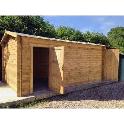 Garage Bois Massif 40mm Traité Teinté Marron – Gardy Shelter Madriers – photo 4