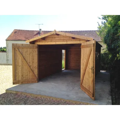 Garage Bois Massif 40mm Traité Teinté Marron – Gardy Shelter Madriers – photo 6