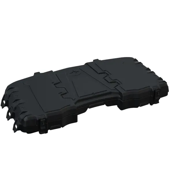 Coffre fixé sur porte-bagages arrière d'un quad, fermé