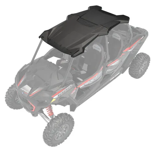 Toit monté sur Polaris RZR vu de côté, finition texturée noire